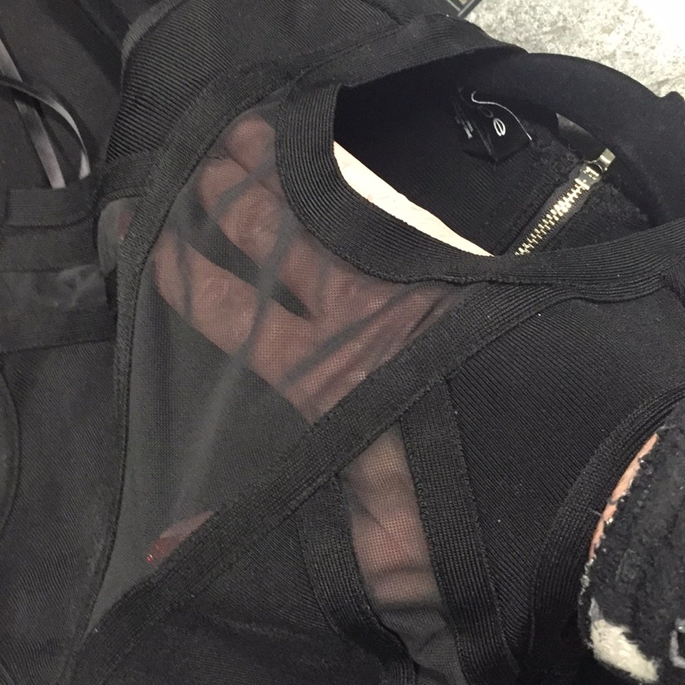 BEBE BLACK BANDAGE ILLUSION NECKLINE DRESS - Picture 5 of 8